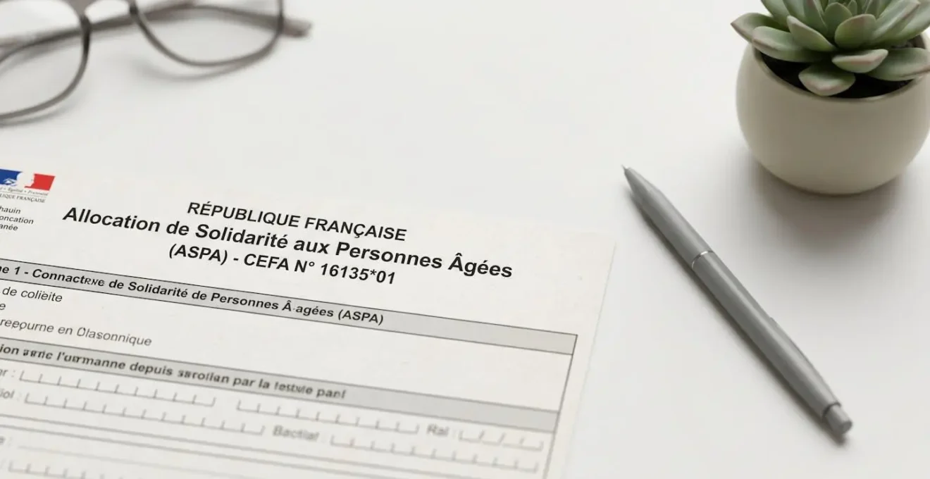 Formulaire officiel de demande ASPA posé sur un bureau blanc avec éclairage naturel latéral